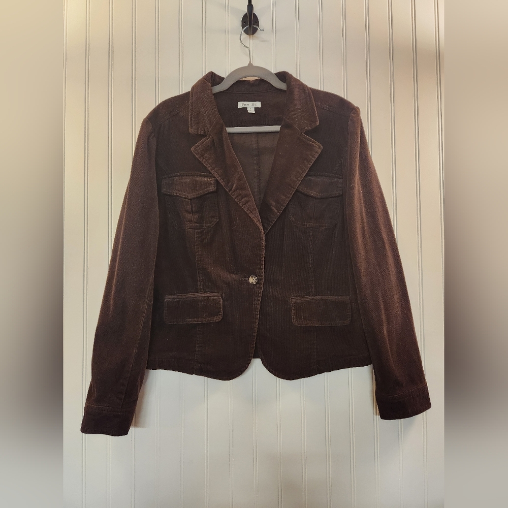 Per Se‎ Women's Brown Corduroy Blazer Size L Classic Career Office Preppy Chic